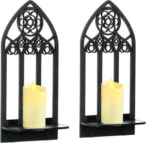 2 Pcs Gothic Sconces Wall Decor - Black Goth Arched Church Wall Art Gothic Home - Picture 1 of 12
