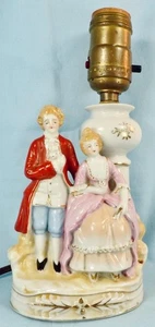 Colonial Man & Woman Lamp Porcelain Japan Figural Bedroom Boudoir 1950s Vintage - Picture 1 of 10