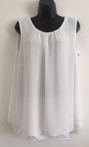 EX NEW C&A White Chiffon Flare Dipped Hem Summer Tunic Vest Blouse Size 14-20 - Picture 1 of 5