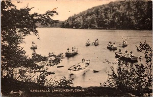 RPPC POSTCARD-ROW BOATS WITH PEOPLE SPECTACLE LAKE CONN. - Bild 1 von 2