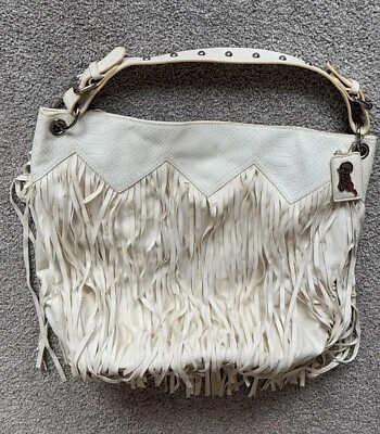 Bolso Cartera Carlos by Carlos Santana Flecos Blanco Aspecto Cuero Boho Hippie (leer) Foto 1 de 4