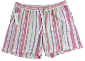 Da-sh Women’s L Linen Blend Shorts White Pink Cuffed Drawstring NWT - Picture 1 of 8