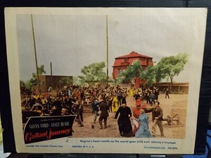 Lobby Card 1946 THE GALLANT JOURNEY Glenn Ford Janet Blair machine glider crowd