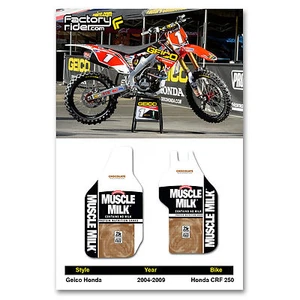 2004-2009 Honda CRF 250 GEICO Fork Guards dirt bike graphics - Picture 1 of 5
