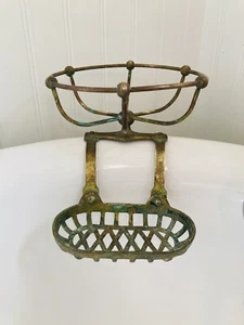 Antique Brass Oil Rubbed Clawfoot Tub Soap Dish with Sponge Holder - Picture 1 of 8