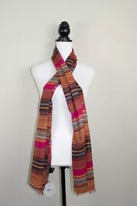 Multicoloured Sunset Stripe Scarf Orange 100% Cotton Long Kushi BNWT 70" x 18" - Picture 1 of 9