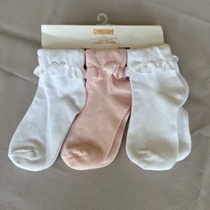 Gymboree Girls 3 Pack White Pink Crew Ankle Socks S 5-6 11-12Shoe Size-NWT - Picture 1 of 2