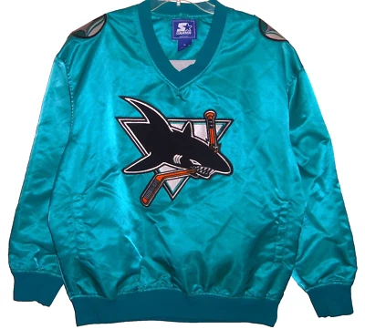 ВИНТАЖНЫЙ 90-х SAN JOSE SHARKS НХЛ бросок стартер атласный пуловер куртка XL - Изображение 1 из 3