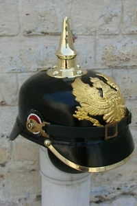 Casque en cuir prussien Pickelhaube FR allemand WWI WWII costume officier rob... - Imagen 1 de 6
