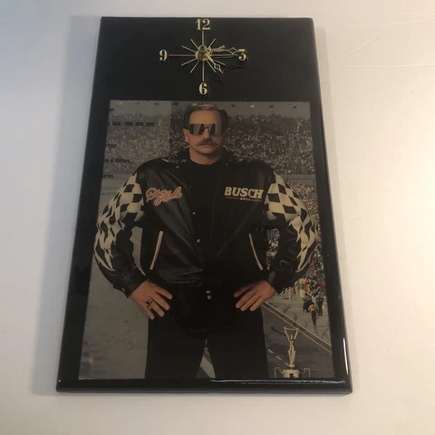 Vintage Dale Earnhardt RARE Clock As Is Intimidator Busch NASCAR Checkered Flag Cover