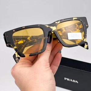 Prada Women Sunglasses Tortoise Black Malt Yellow Square PRA06S 16O10C BRAND NEW - Picture 1 of 12
