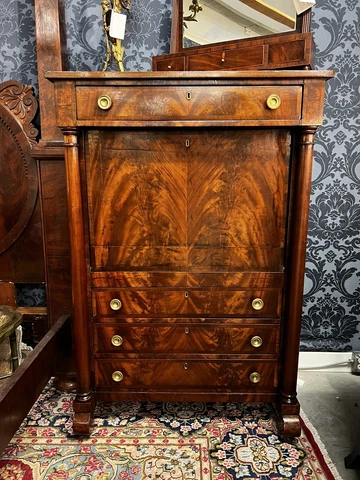 Classical or Empire Secretaire Abattant, 19th C., New York, Secretary, Desk Cover