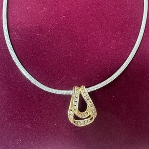 Elegant 10K Omega reversible Necklace Italy Aurafin & Diamond pendant 14K Gold - Picture 1 of 13
