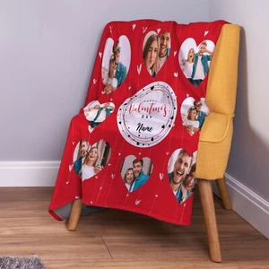 Personalised Valentines Day Photo Hearts Design Soft Fleece Throw Blanket - Picture 1 of 2