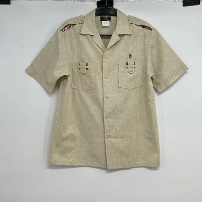 复古 Iolani Executive 夏威夷衬衫棕褐色 Cabana Cruise 衬衫 M 码 — 第 1/4 张图片