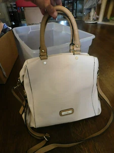 Steve Madden Lg Shopper Ivory Tan Trim Pebbled Hobo Tote bag Crossbody Nice! - Picture 1 of 12