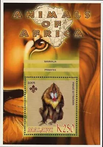 Malawi Animals of Africa Mammals Mandrillus Sphinx Souvenir Sheet Mint NH - Picture 1 of 5