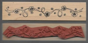 GREAT IMPRESSIONS rubber stamp RIBBON AND FLOWER BORDER wood mounted - Picture 1 of 1
