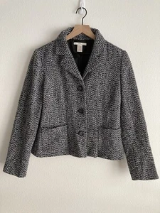 Women's Wool Blend Woven Tweed Black & White Blazer Jacket sz Med - Picture 1 of 15