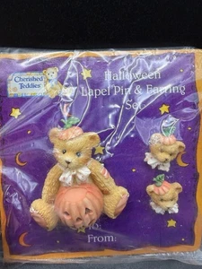 Cherished Teddies HALLOWEEN PIN & EARRINGS SET Vintage Brooch Lapel NIP - Picture 1 of 7