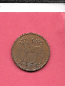 NORWEGEN KM405 1969 5 ERZ VZ-SUPER SUPER ZIRKULIERT SCHÖNE ALTE GROSSE BRONZE MÜNZE - Bild 1 von 1
