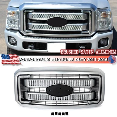 For 2011-16 Ford F250 F350 Super Duty Platinum Satin Aluminum Front Upper Grille - Image 1 of 4