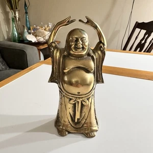 Solid Brass Happy Buddha Statue 6” Tall X 3.5” Wide - Picture 1 of 9