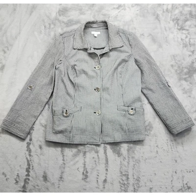 Chaqueta Charter Club Vintage Años 90 Mujer XL Negra Blanca Rayas Seersucker Elastizada Foto 1 de 4