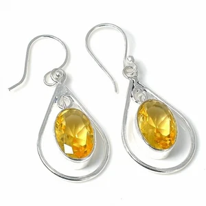 Yellow Cirine Gemstone Handmade 925 Sterling Silver Jewelry Earring Size 1.7" - Picture 1 of 1