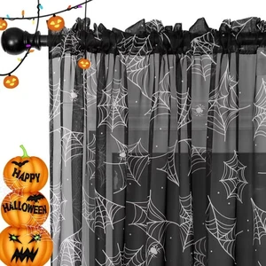 Cortinas de Halloween para Sala de Estar, Cortinas Negras Transparentes 96 Pulgadas de Largo 2 Sartenes... - Imagen 1 de 8