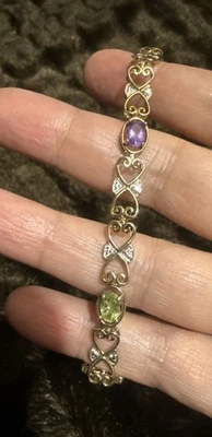 925 Sterling Two Tone Multicolored Gemstones Bracelet PRE-OWNED - Image 1 of 4