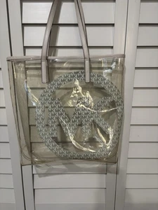 Michael Kors Schultertasche groß North South MK transparent Lederbesatz - Bild 1 von 10