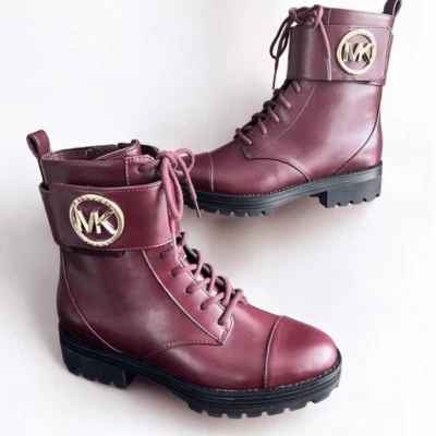 MICHAEL KORS Tatum Lace Up Combat Boots in Merlot Size 5.5 NEW - Image 1 of 4