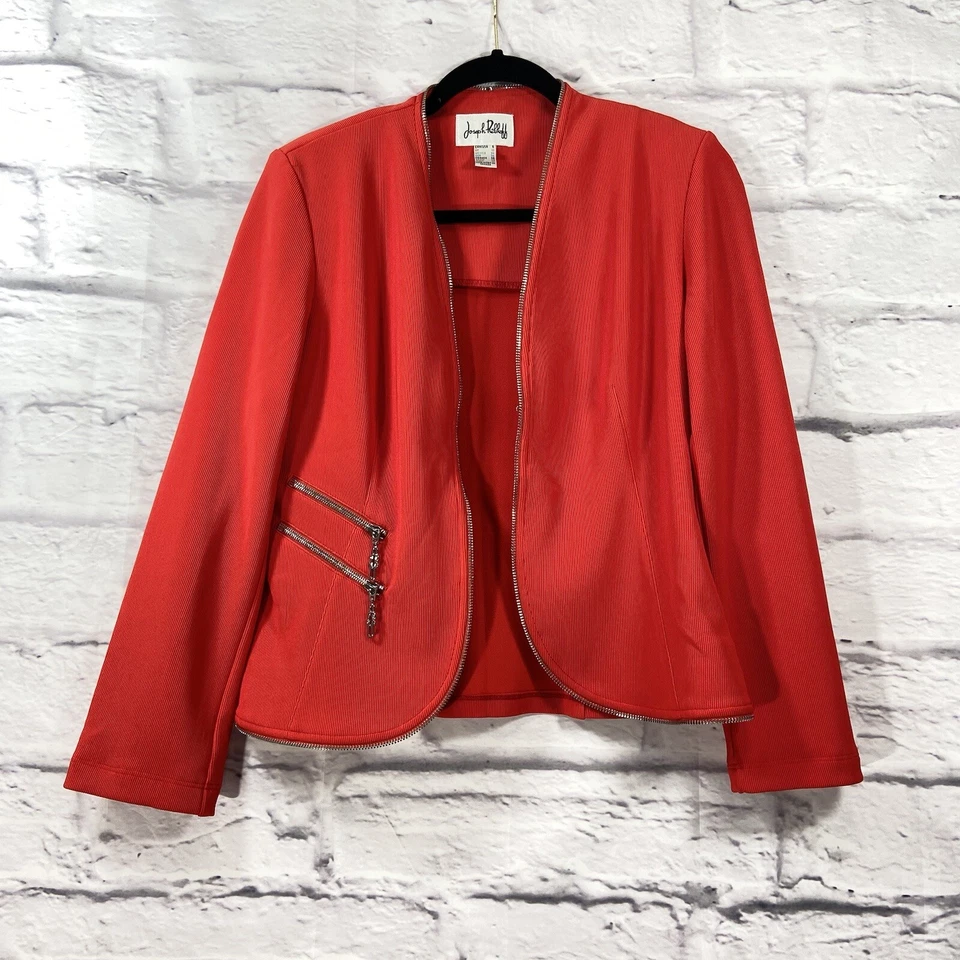 Joseph Ribkoff Jacket Women’s 8 Red Blazer L Stretch Zipper Details EUC - Image 1 of 4