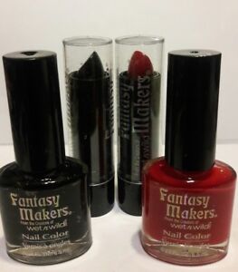  Wet n Wild Fantasy Makers Lipstick1 Red and  1 black 2 nail polish 