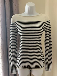 Suéter Top Banana Republic Blanco y Negro Rayas FINAS 100% Lana, Para Mujer Pequeño - Imagen 1 de 8