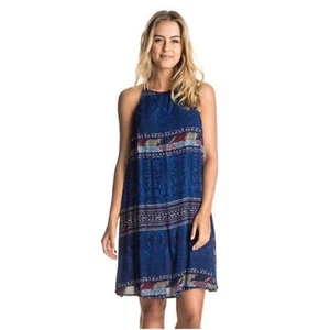 Roxy Blue Sand Roast Halter Neckline Sleeveless Mini Dress Size XS - Picture 1 of 13