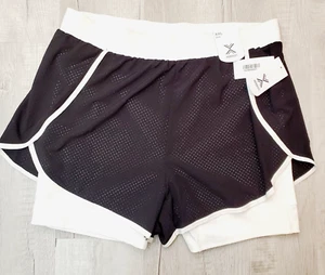 Xersion Womens Black & White Workout Running Layered Shorts SZ XXL Stretchy - Picture 1 of 11