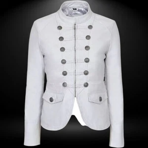 Women's Genuine White Lambskin Leather Jacket Motorcycle Biker Leather Jacket - Picture 1 of 5