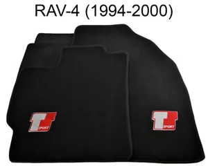 Floor Mats For Toyota RAV-4 1994-2000 Black Tailored Carpets With Sport Emblem - Picture 1 of 12
