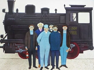 Jan Balet Kunstkarte Künstlerkarte "Eisenbahn Experten" Dampflokomotive (05) - Bild 1 von 4