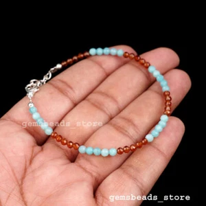 Amazonite+Hessonite Faceted Beaded Rondelle 3mm Natural Bracelet Jewellery 7" - Picture 1 of 11