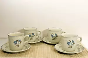 Vintage Cordella Bluet Stoneware Japan Cups and Saucers Set of 4 EUC - Picture 1 of 4