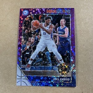 2019-20 Panini NBA Hoops Premium Stock Joel Embiid Purple Disco #145 Prizm 76ers