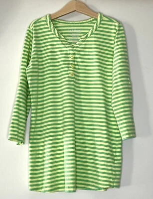 LL Bean Niñas M 10-12 Rayas Túnica Top Camisa para Dormir Verde Amarillo 100% Algodón Foto 1 de 4
