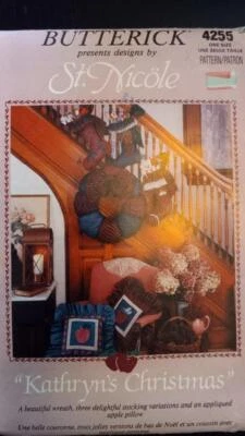 Butterick 4255 Vintage Kathryn's Christmas Wreath, Stocking & Pillow Pattern - Image 1 of 2