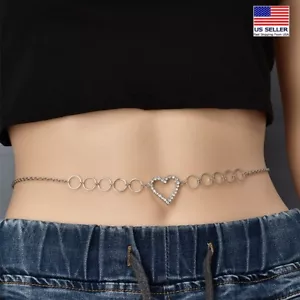 Fashion Women Waist Chain Classic Crystal Heart Circle Body Belly Sexy 1935 - Picture 1 of 4