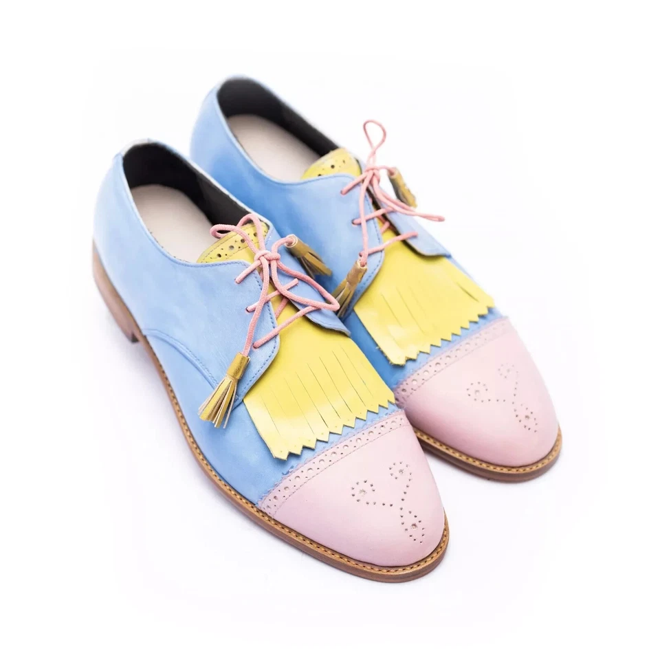Трехцветный Brogue кожи официальный бахрома шнурует вверх вечеринки износ обувь для женщин - Изображение 1 из 4