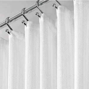Fabric Shower Curtain - White Herringbone Weave - 72" x 84" by m Design - Picture 1 of 6