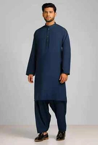 Blau gemischte pakistanische Kurta Shalwar für Herren von Monark&Co - Bild 1 von 4